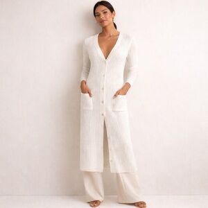 Cotton by Autumn Cashmere Ribbed Longline Duster Cardigan Italian Yarn Sz L